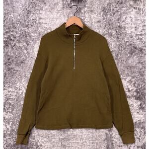 Cotton Citizen Sweatshirt XS Womens Monaco Polo Zip Neck Green Waffle Thermal